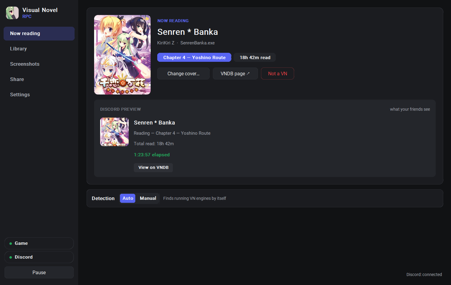 The Now reading page in the Dark theme