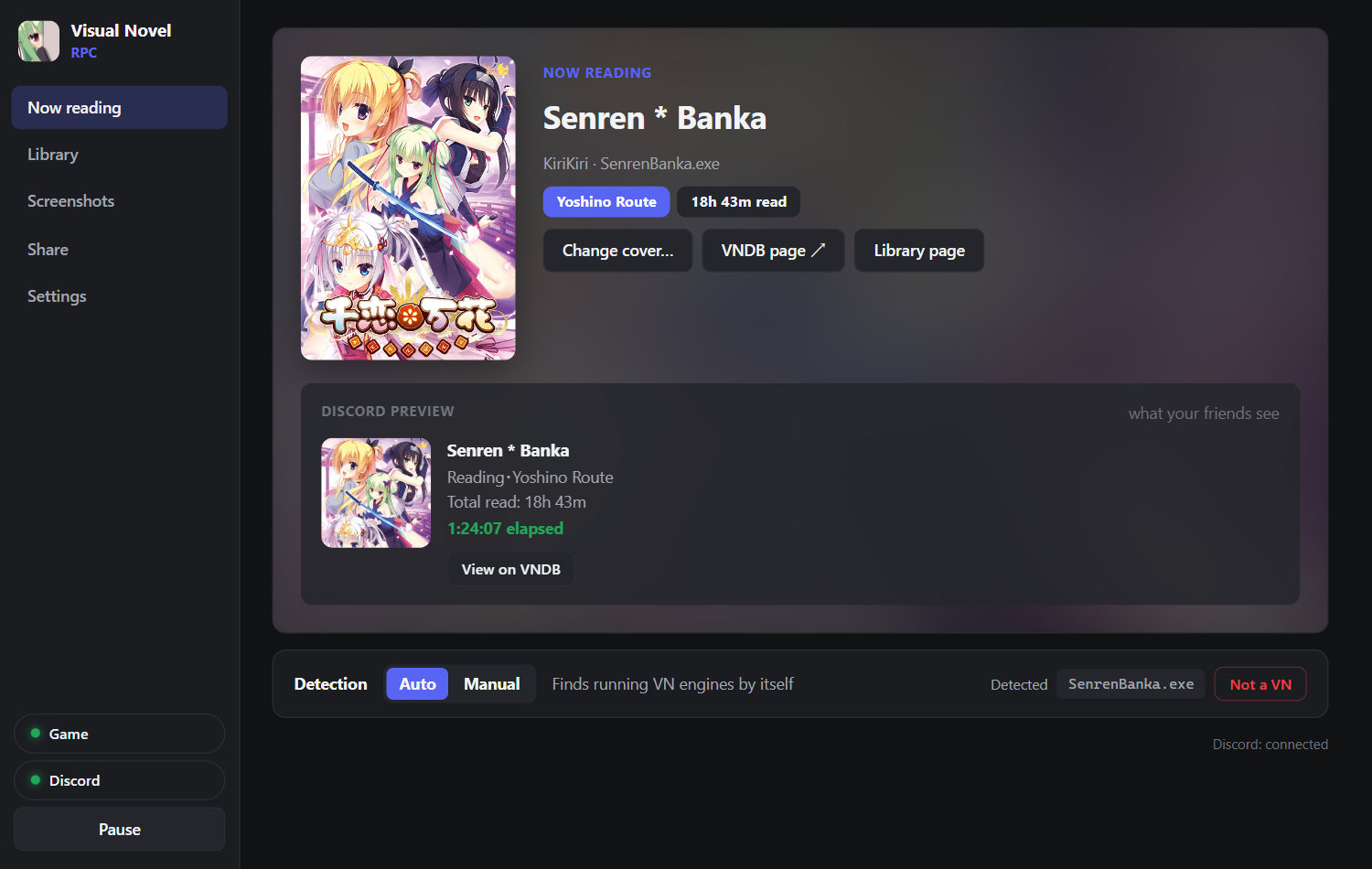 The Now reading page with Senren * Banka detected